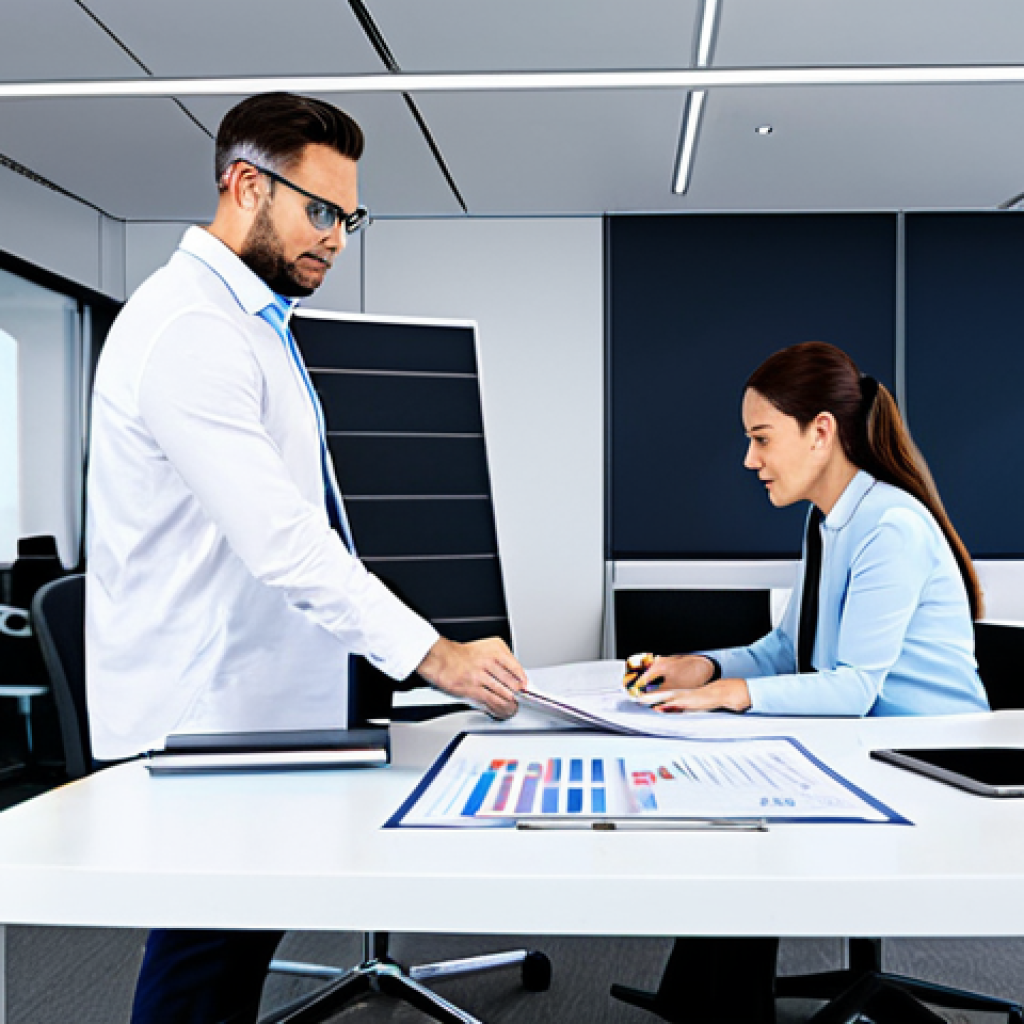 대화형 AI 프로젝트를 위한 예산 계획 수립하기 - **Prompt:** A team of professionals in a modern office setting, reviewing budget spreadsheets and ch...