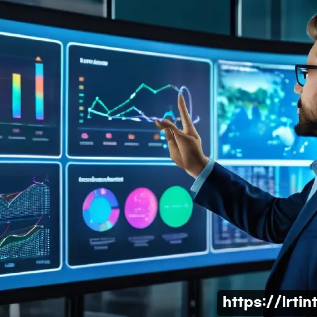 대화형 AI의 성과 분석을 위한 데이터 시각화 도구 - **Image Prompt:** A clean, modern data visualization dashboard displayed on a large holographic scre...